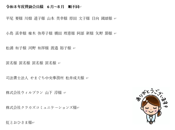 令和8年賛助会員様寄附者様一覧